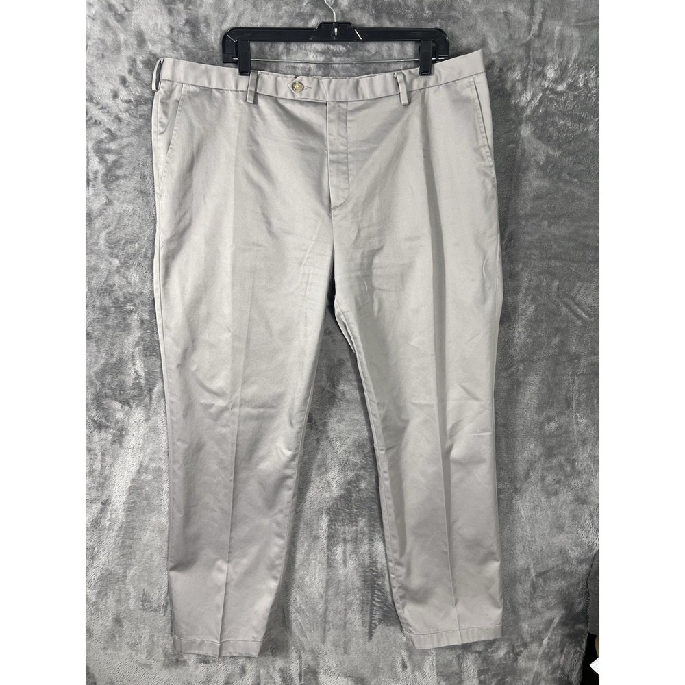 Mens Light Gray Flat Front Chino Pants Straight Leg Business Casual Trousers